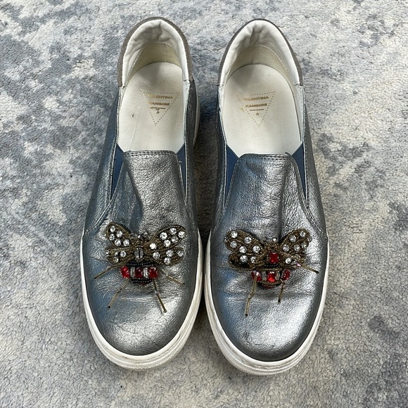 Valentina Rangoni Samurai Fashion Loafer Sneakers Metallic Silver Moth Beetle 9 - Picture 4 of 16